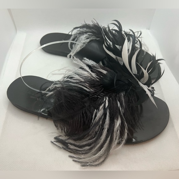 GIA COUTURE Women’s Black Leather Feathers Sandals Slippers SZ 38 New Authentic - Picture 4 of 10